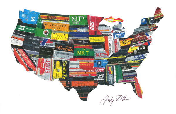 US Map of Train Logos Poster