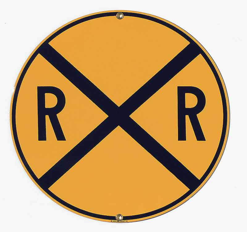 Yellow Railroad Crossing Porcelain Sign