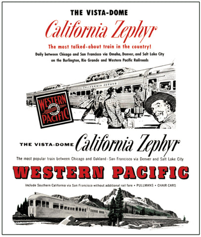 Western Pacific California Zephyr Tin Railroad Sign