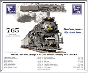 Nickel Plate Road 765 with specs sign